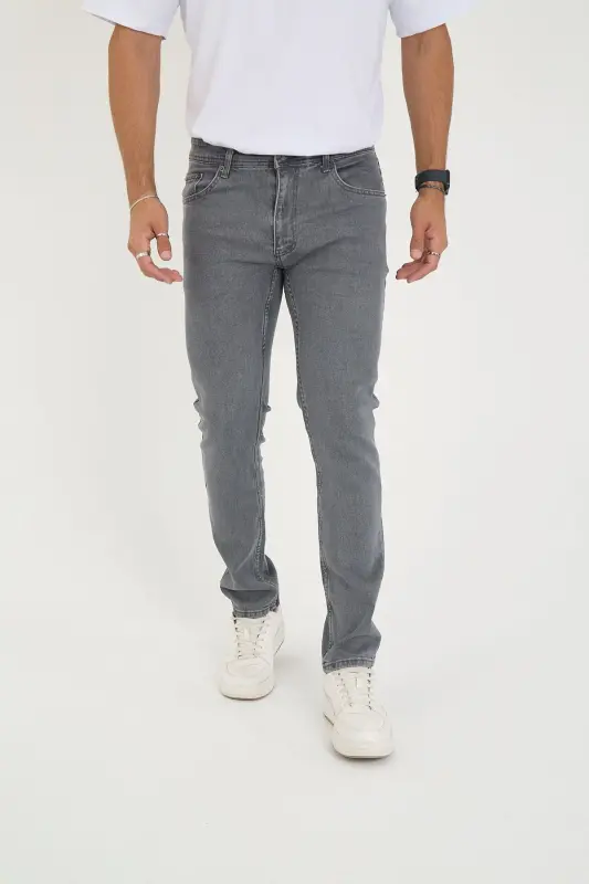 Men's Lycra Denim Regular Fit Jeans-Gray - ENZİM JEANS