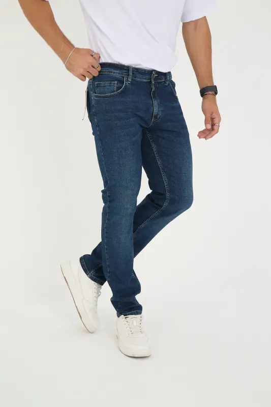 Men's Lycra Denim Regular Fit Jeans-Scratchless Blue - ENZİM JEANS