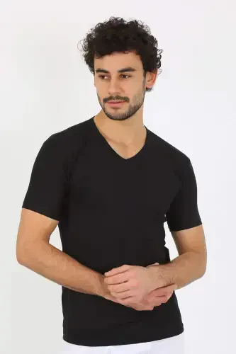 Men's Lycra V-Neck Black T-Shirt 65700 - 1