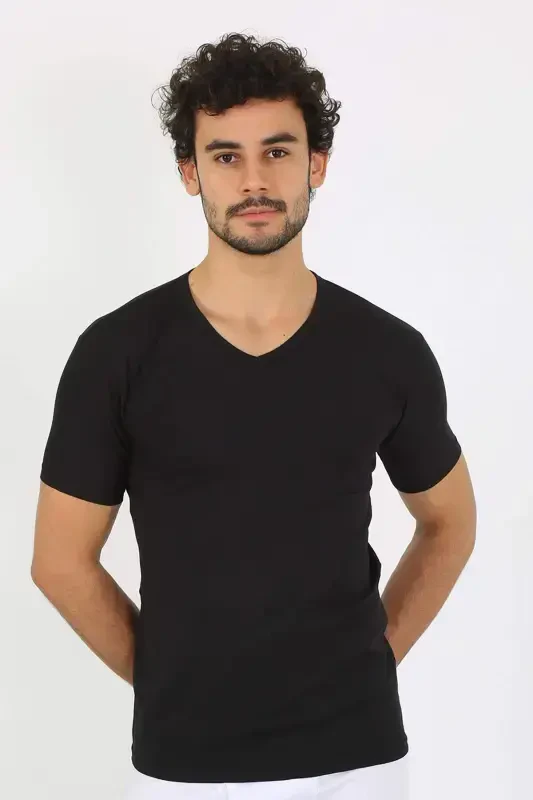 Men's Lycra V-Neck Black T-Shirt 65700 - 2