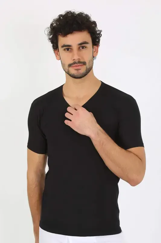 Men's Lycra V-Neck Black T-Shirt 65700 - 8