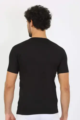 Men's Lycra V-Neck Black T-Shirt 65700 - 5