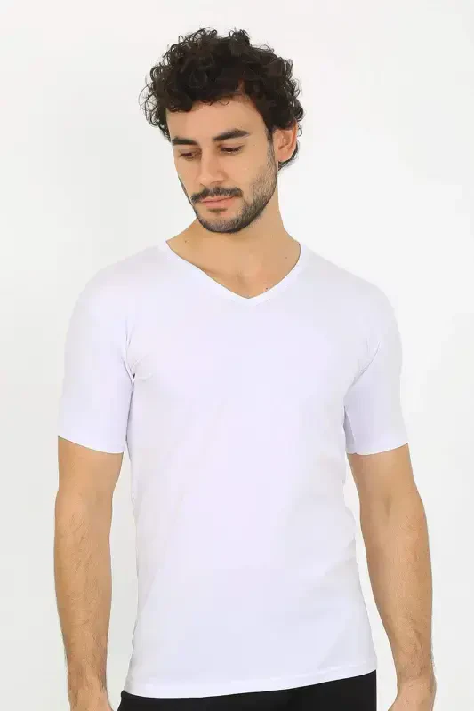 Men's Lycra V-Neck White T-Shirt 65700 - 1