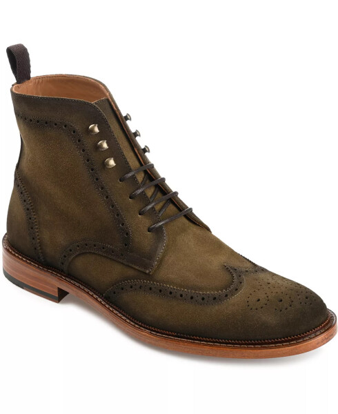 Men's Mack Handcrafted Burnished Suede Leather Wingtip Brogue Dress Lace-up Boots Olive - 1