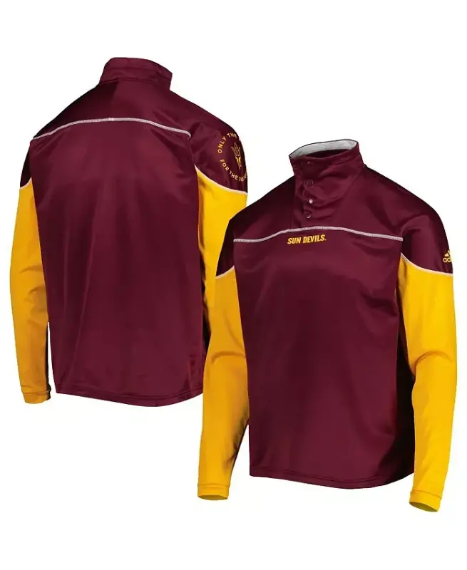 Men's Maroon Arizona State Sun Devils AEROREADY Knit Quarter-Snap Jacket-Maroon - ADIDAS