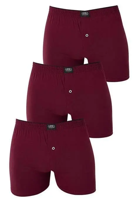 Men's Maroon Buttoned Boxer 3-Pack 100% Cotton Knit - 2