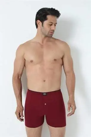 Men's Maroon Buttoned Boxer 3-Pack 100% Cotton Knit - 12