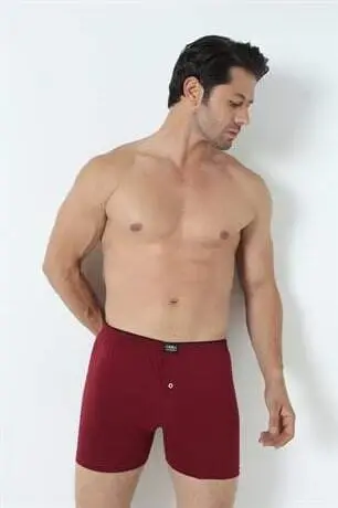 Men's Maroon Buttoned Boxer 3-Pack 100% Cotton Knit - 13