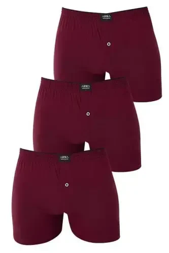 Men's Maroon Buttoned Boxer 3-Pack 100% Cotton Knit - BÜYÜKBEDENIZ (1)