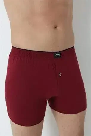 Men's Maroon Buttoned Boxer 3-Pack 100% Cotton Knit - 7