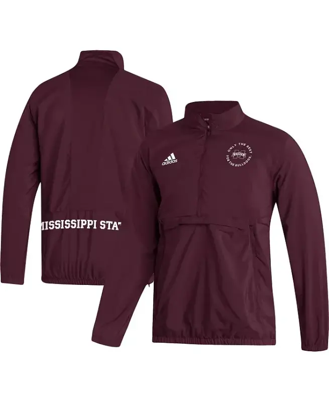 Men's Maroon Mississippi State Bulldogs AEROREADY Half-Zip Jacket-Maroon - 1