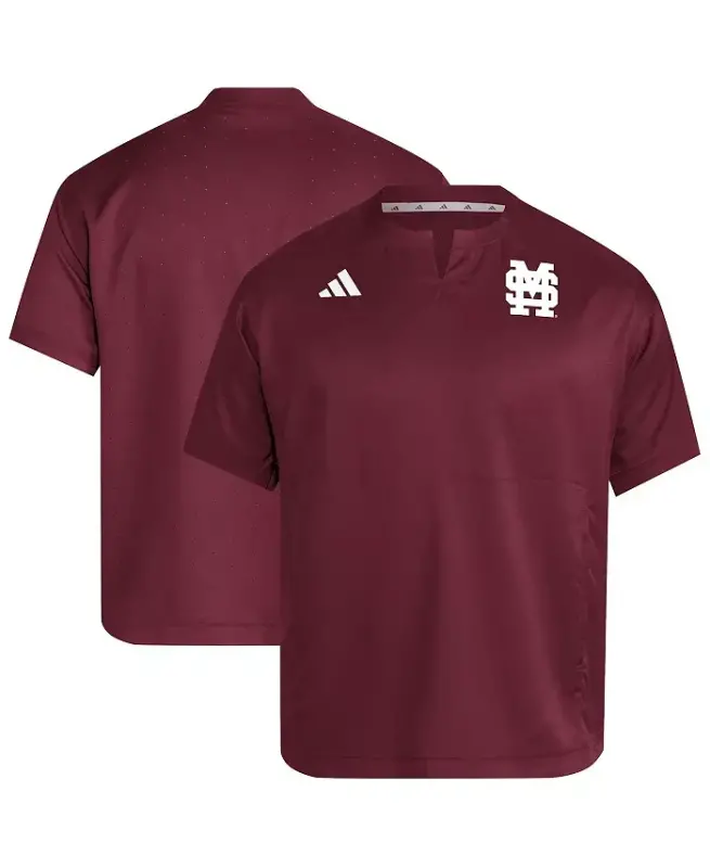 Men's Maroon Mississippi State Bulldogs Dugout Coaches Adizero Notch Neck Pullover Sweatshirt-Maroon - ADIDAS