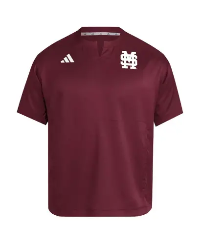 Men's Maroon Mississippi State Bulldogs Dugout Coaches Adizero Notch Neck Pullover Sweatshirt-Maroon - 2