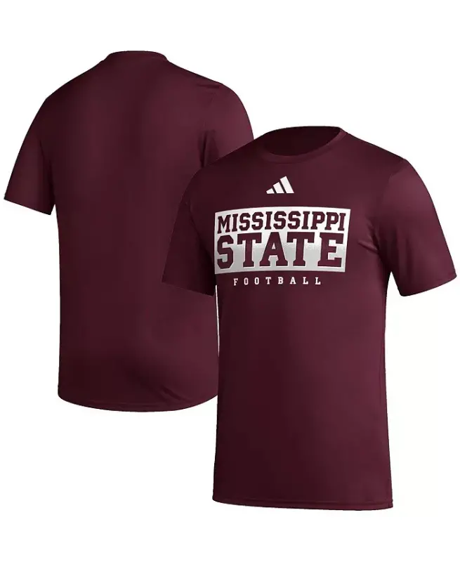 Men's Maroon Mississippi State Bulldogs Football Practice AEROREADY Pregame T-shirt-Maroon - 2