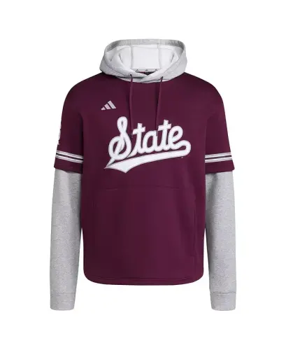 Men's Maroon Mississippi State Bulldogs Pullover Baseball Jersey Hoodie-Maroon - 3