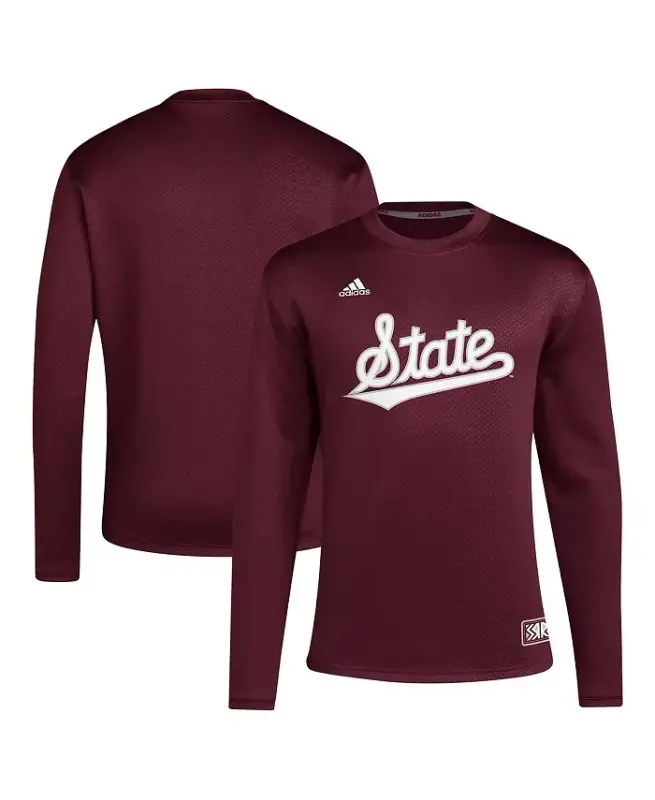 Men's Maroon Mississippi State Bulldogs Reverse Retro Baseball Script Pullover Sweatshirt-Maroon - ADIDAS