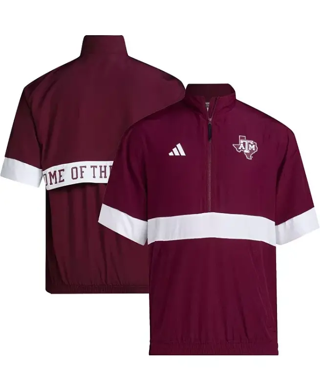 Men's Maroon Texas A&M Aggies Strategy Short Sleeve Half-Zip Jacket-Maroon - ADIDAS