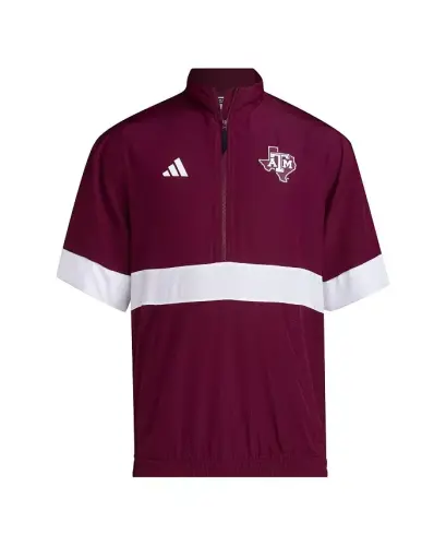 Men's Maroon Texas A&M Aggies Strategy Short Sleeve Half-Zip Jacket-Maroon - ADIDAS (1)