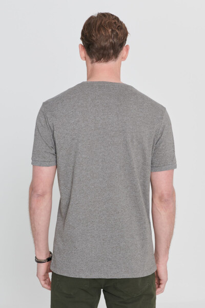 Men's Melange Slim Fit Narrow Cut Crew Neck Cotton Pique T-Shirt - 5