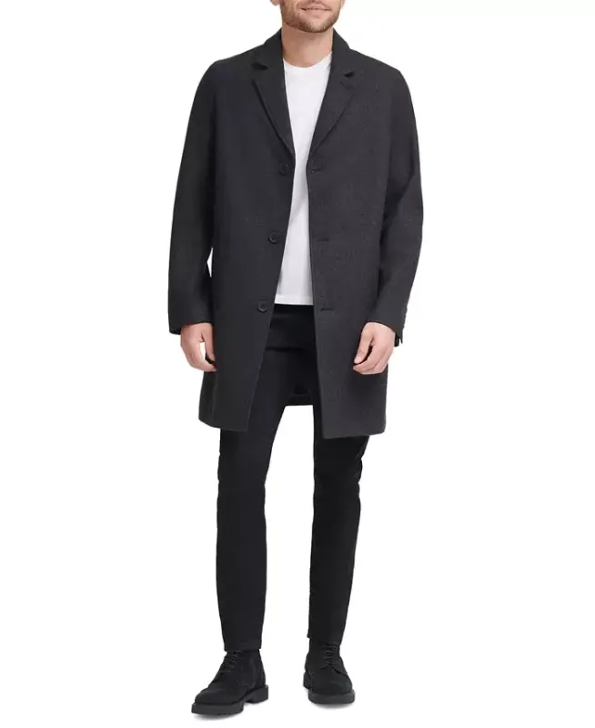 Men's Melton Classic-Fit Topcoat - Charcoal - COLE HAAN