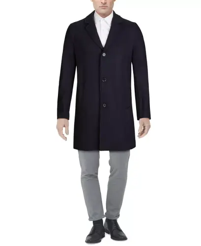 Men's Melton Classic-Fit Topcoat - Navy 