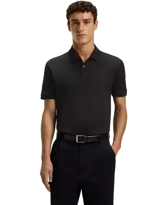 Men's Mercerised-Cotton Polo Shirt-Black - HUGO BOSS
