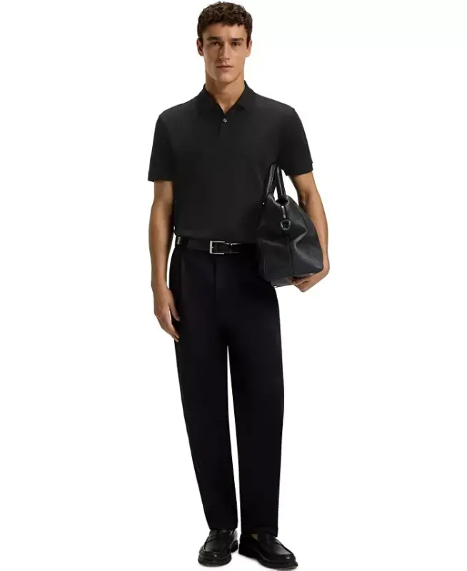 Men's Mercerised-Cotton Polo Shirt-Black - 4