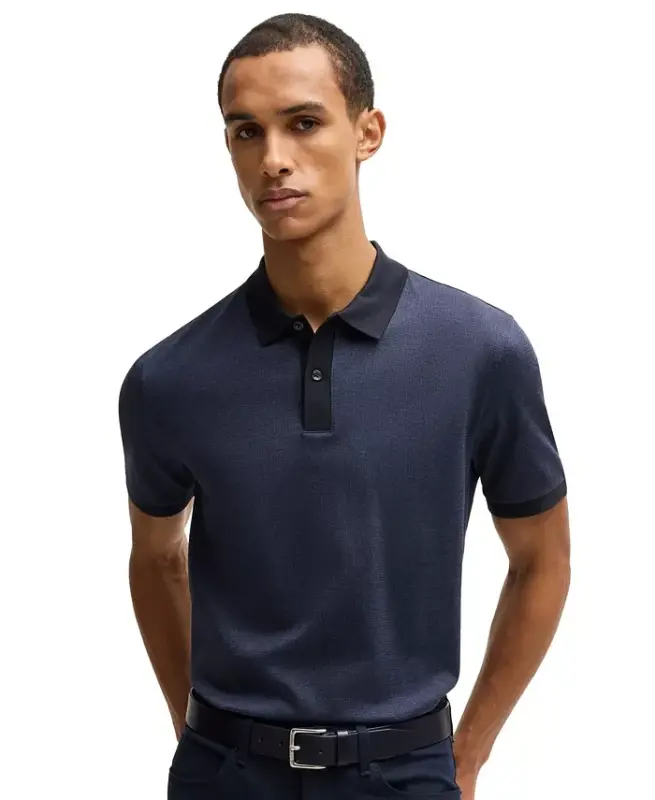 Men's Mercerised-Cotton Polo Shirt - Dark Blue - HUGO BOSS