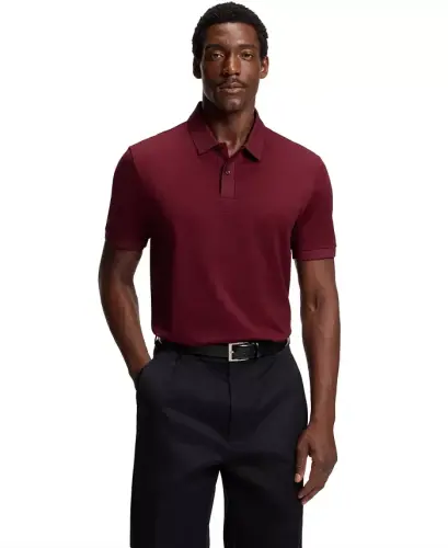 Men's Mercerised-Cotton Polo Shirt - Dark Red 