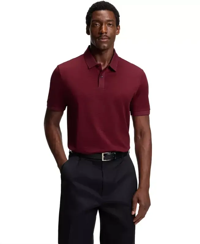 Men's Mercerised-Cotton Polo Shirt - Dark Red - HUGO BOSS