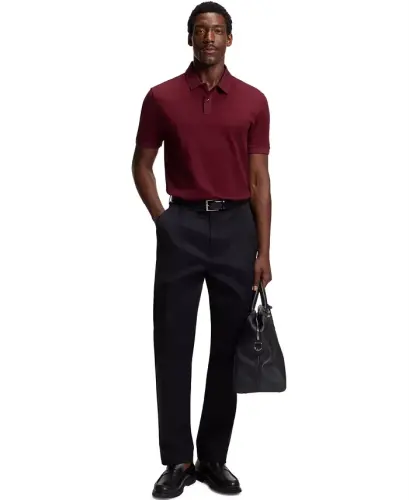 Men's Mercerised-Cotton Polo Shirt - Dark Red - 4