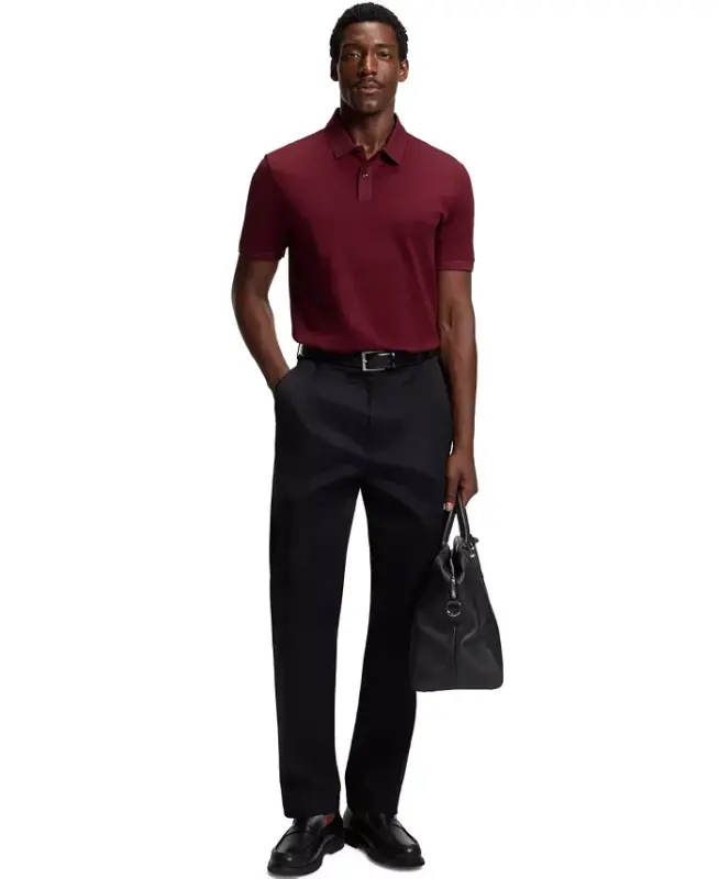Men's Mercerised-Cotton Polo Shirt - Dark Red - 4