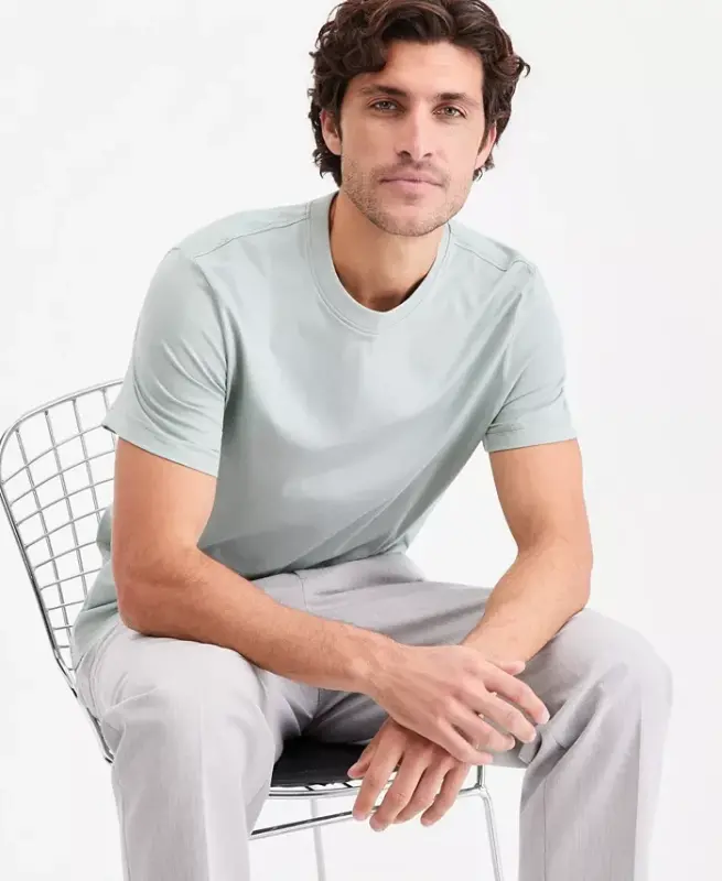 Men's Mercerized Cotton Short Sleeve Crewneck T-Shirt, Modazone Exclusive - Antique Sage - 5