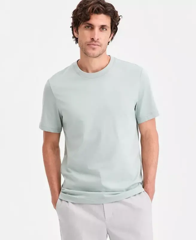 Men's Mercerized Cotton Short Sleeve Crewneck T-Shirt, Created for Modazone - Antique Sage - 1