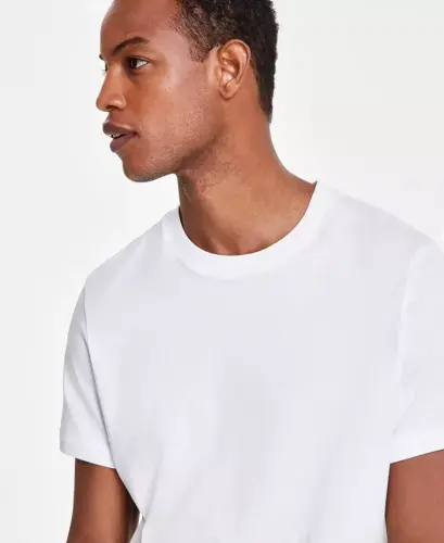 Men's Mercerized Cotton Short Sleeve Crewneck T-Shirt, Created for Modazone-Bright White - 3