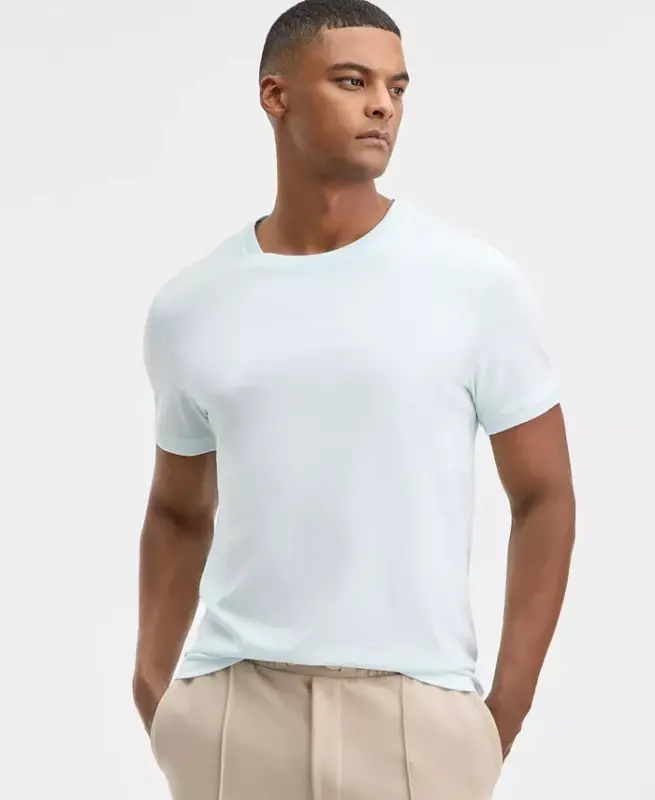 Men's Mercerized Cotton Short Sleeve Crewneck T-Shirt, Modazone Exclusive - Tint Blue - 1