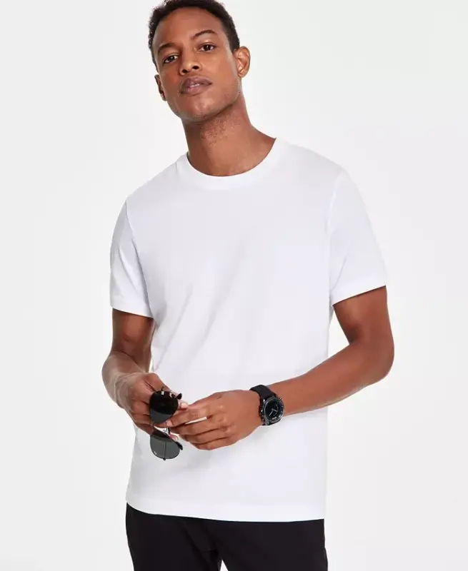 Men's Mercerized Cotton Short Sleeve Crewneck T-Shirt, Modazone Exclusive - Bright White - 1