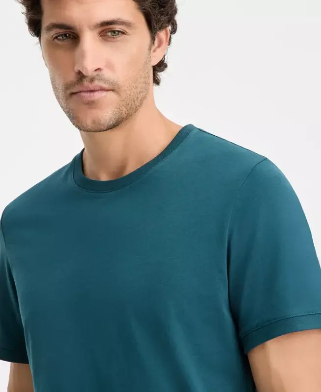 Men's Mercerized Cotton Short Sleeve Crewneck T-Shirt, Modazone Exclusive - Dark Spruce - 3