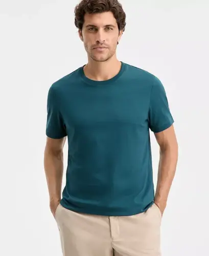 Men's Mercerized Cotton Short Sleeve Crewneck T-Shirt, Modazone Exclusive - Dark Spruce - 4