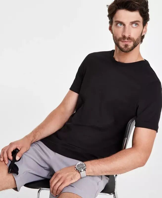 Men's Mercerized Cotton Short Sleeve Crewneck T-Shirt, Modazone Exclusive - Deep Black - Alfani