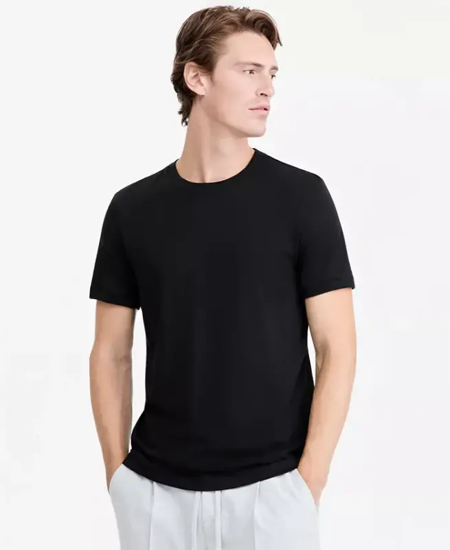 Men's Mercerized Cotton Short Sleeve Crewneck T-Shirt, Modazone Exclusive - Deep Black - 4