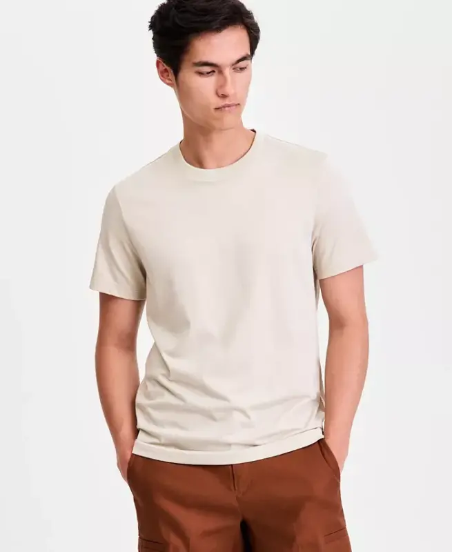 Men's Mercerized Cotton Short Sleeve Crewneck T-Shirt, Modazone Exclusive - Pelican - ALFANI