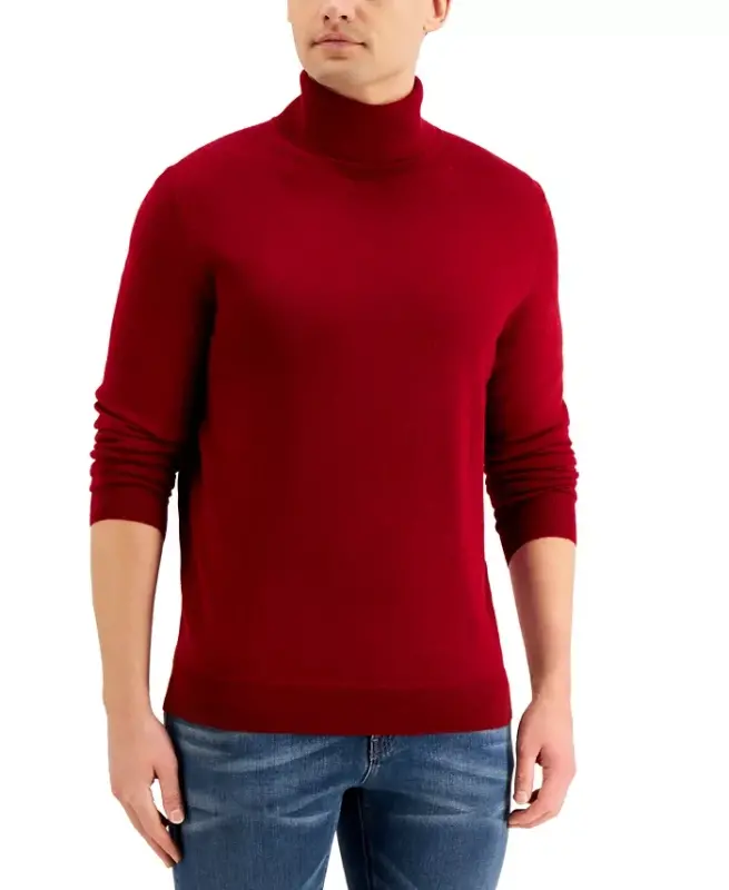 Men's Merino Wool Blend Turtleneck Sweater, Created for Modazone -Cherry - 1