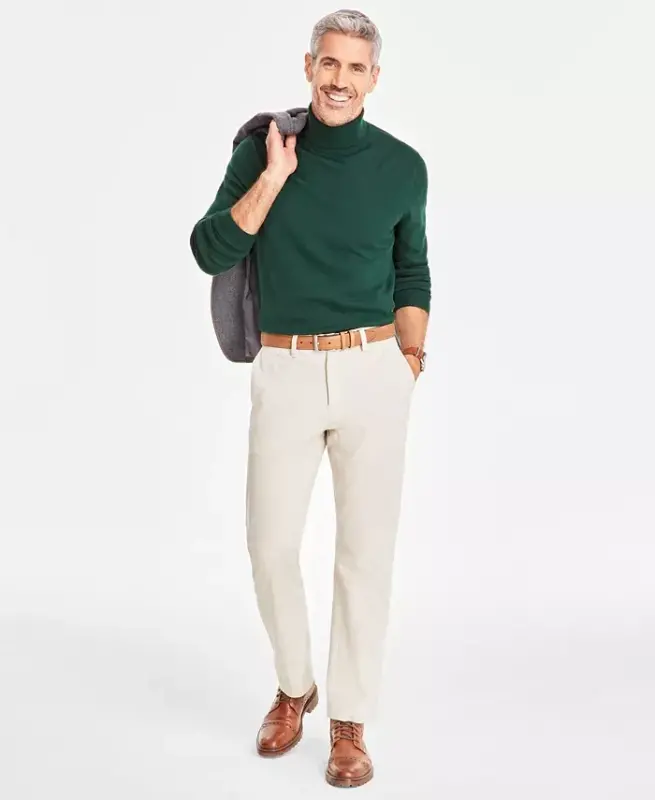Men's Merino Wool Blend Turtleneck Sweater, Created for Modazone - Creame Deep Hunter - 2