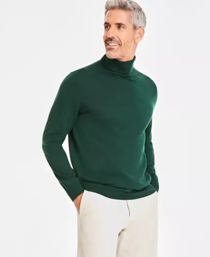 Men's Merino Wool Blend Turtleneck Sweater, Created for Modazone - Creame Deep Hunter - 1