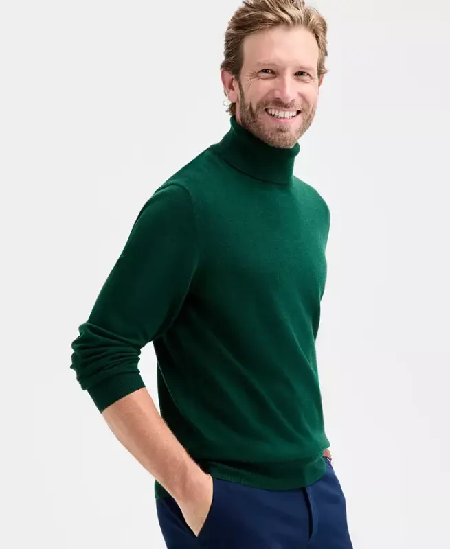 Men's Merino Wool Blend Turtleneck Sweater, Created for Modazone - Creame Deep Hunter - 3