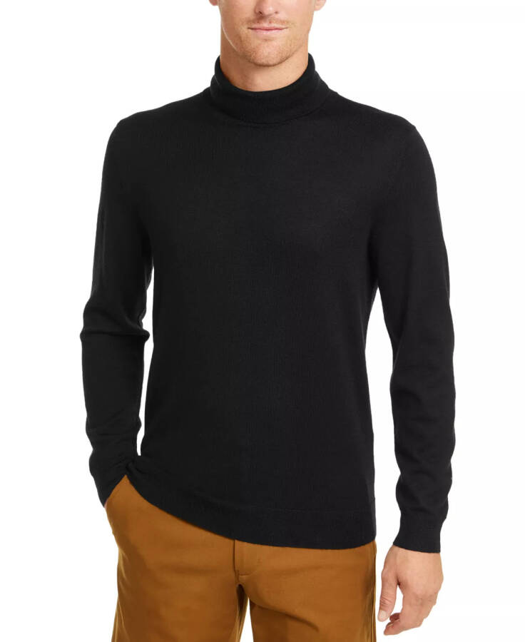 Men's Merino Wool Blend Turtleneck Sweater, Created for Modazone Deep Black - 1