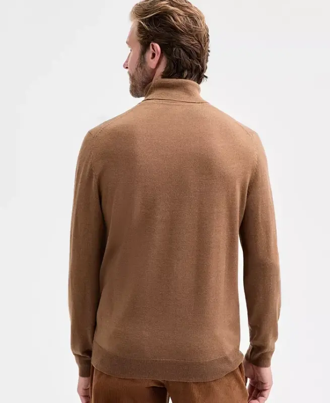 Men's Merino Wool Blend Turtleneck Sweater, Created for Modazone - Fawn Heather - 2
