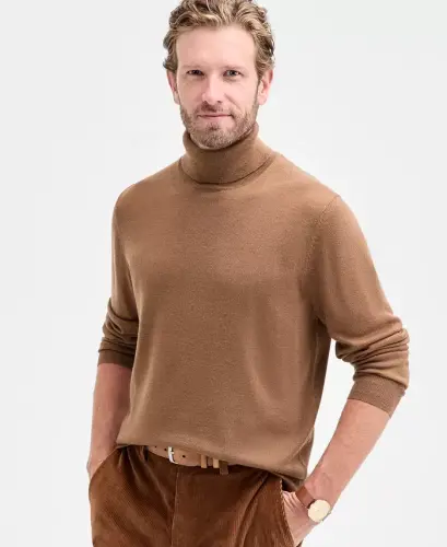Men's Merino Wool Blend Turtleneck Sweater, Created for Modazone - Fawn Heather 