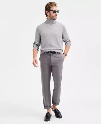 Men's Merino Wool Blend Turtleneck Sweater, Created for Modazone - Light Gray Heather - CLUB ROOM (1)